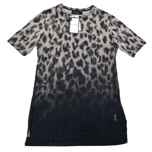 Religion Ashes of Roses Leopard Ombre Longline Men T-Shirt Gray Black Medium NWT